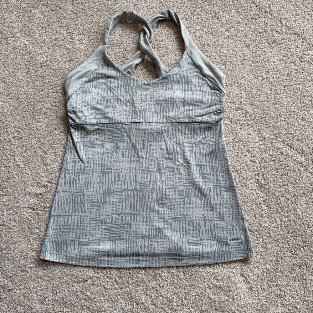 Patagonia Women M Cross Back Tank Top Built In Bra Gray Print Yoga Athletic